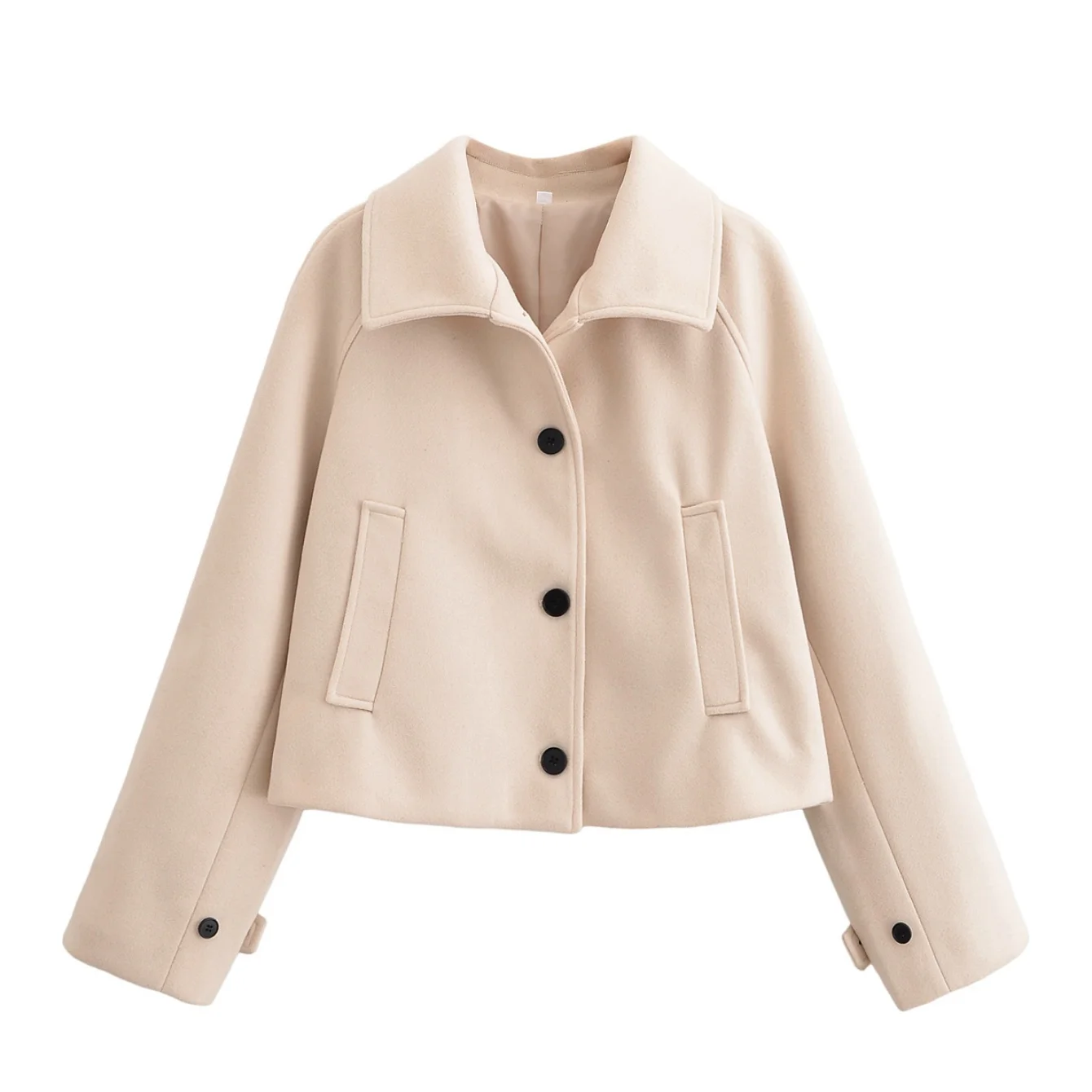 Women Autumn Winter Black Short Wool Jacket Long Sleeve Female Turn-Down Collar Button Coats Lady Casual Outerwears Streetwear