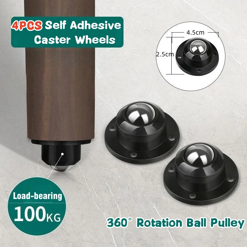 4PCS Adhesive universal wheel household three ball non punching