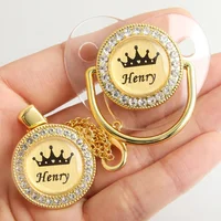 Customized Crown Name Baby Pacifier Dummy With Chain Clip 0-18 Months 2
