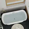 67" Acrylic Freestanding Bathtub, Deep Contemporary Soaking Tub With Chrome Overflow and Pop Up Drain, Oval Shape Bathtub, White 4