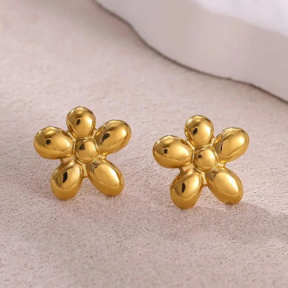 Flower Stud Earrings Gold Stainless Steel Design