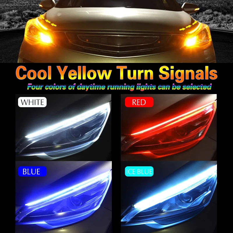 2pcs Flexible Car Led Light Strip Dual Color DRL Motorcycle Auto Headlight  Lamp Daytime Light