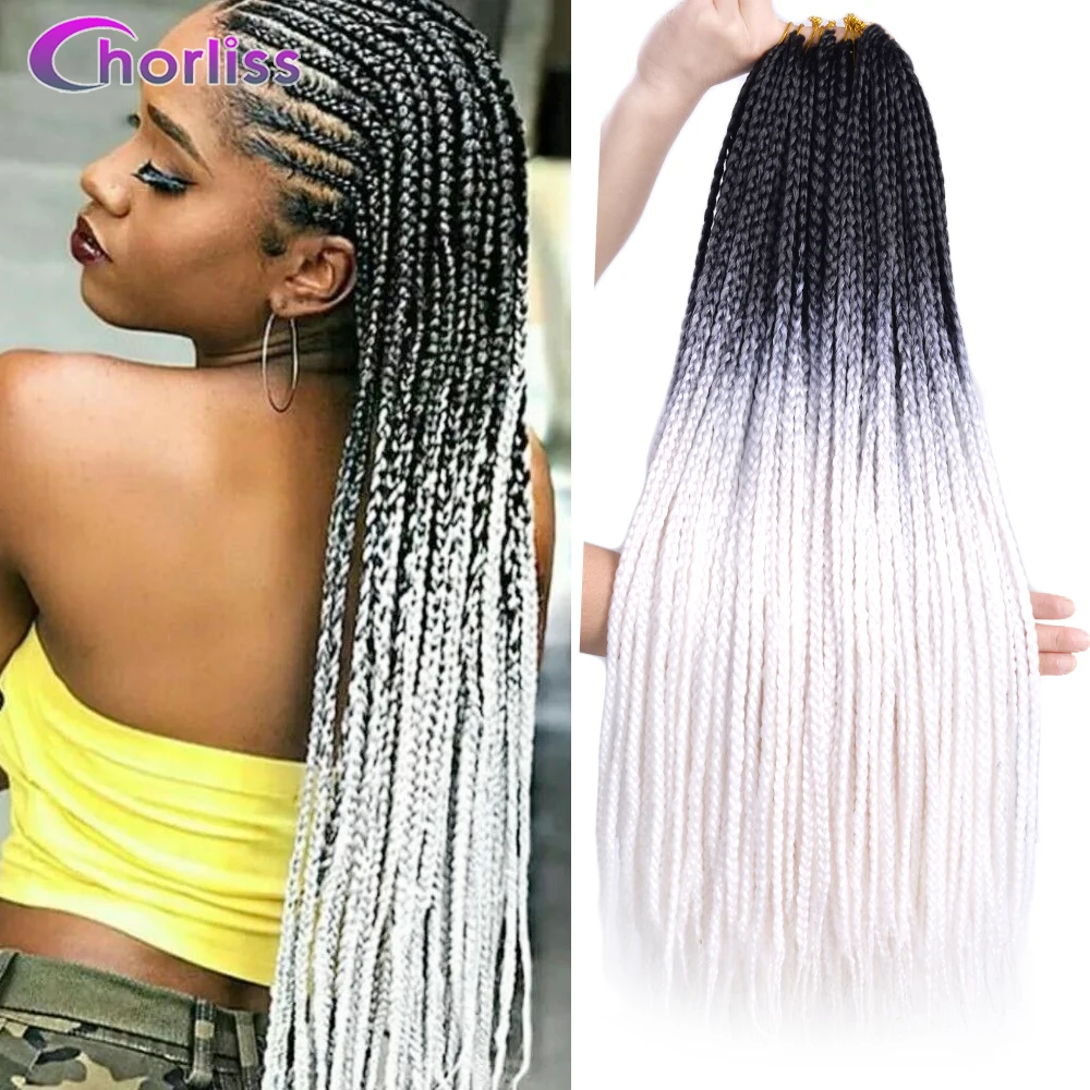 Synthetic 3x Box Braids Crochet Hair 24 Inch Ombre Color Handmade