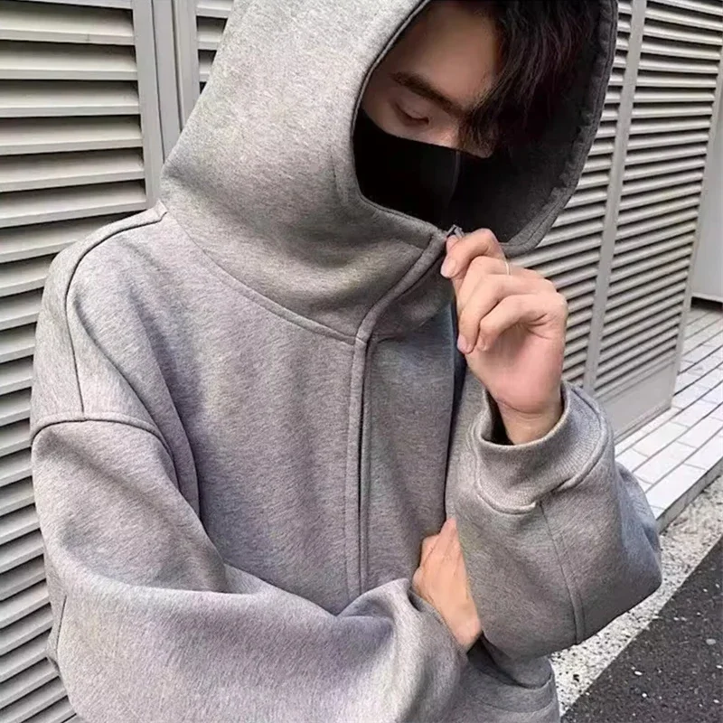 Autumn Casual Zipper Long Sleeve Turtleneck Hoodies For Men High Street Fashion Hooded Sweatshirts Y2K Vintage Jackets Customized Hoodies Men Hoodie