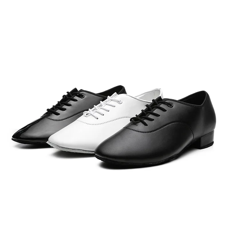 Men Adult Modern Dance Shoes Waltz PU Leather Dance Shoes Low Heel Square Dance Bright Leather Sneaker Dancing Shoes Ballroom
