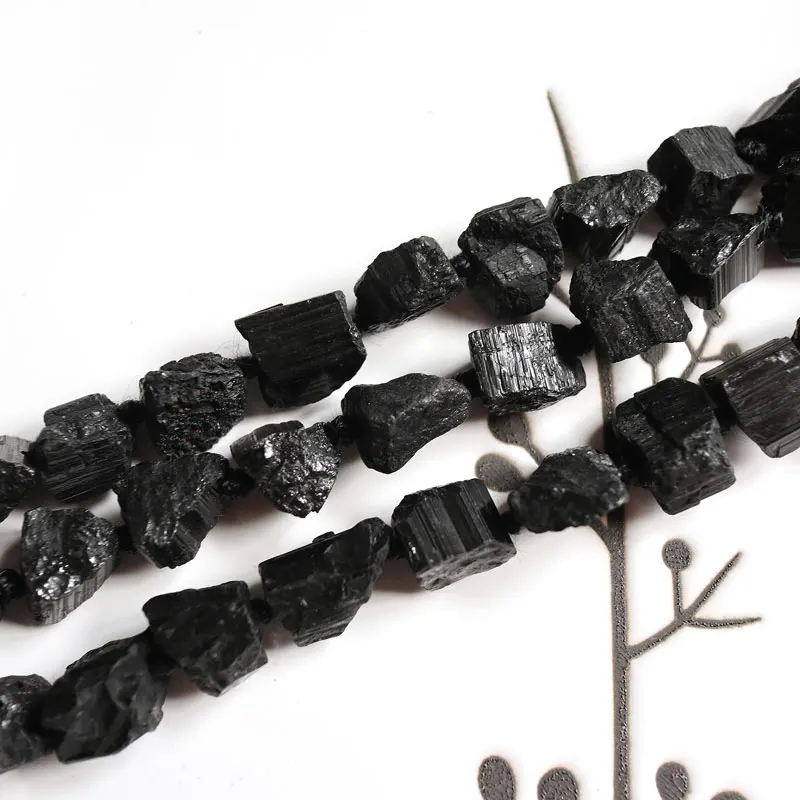 Black Tourmaline Quartz Beads Raw Nugget 15