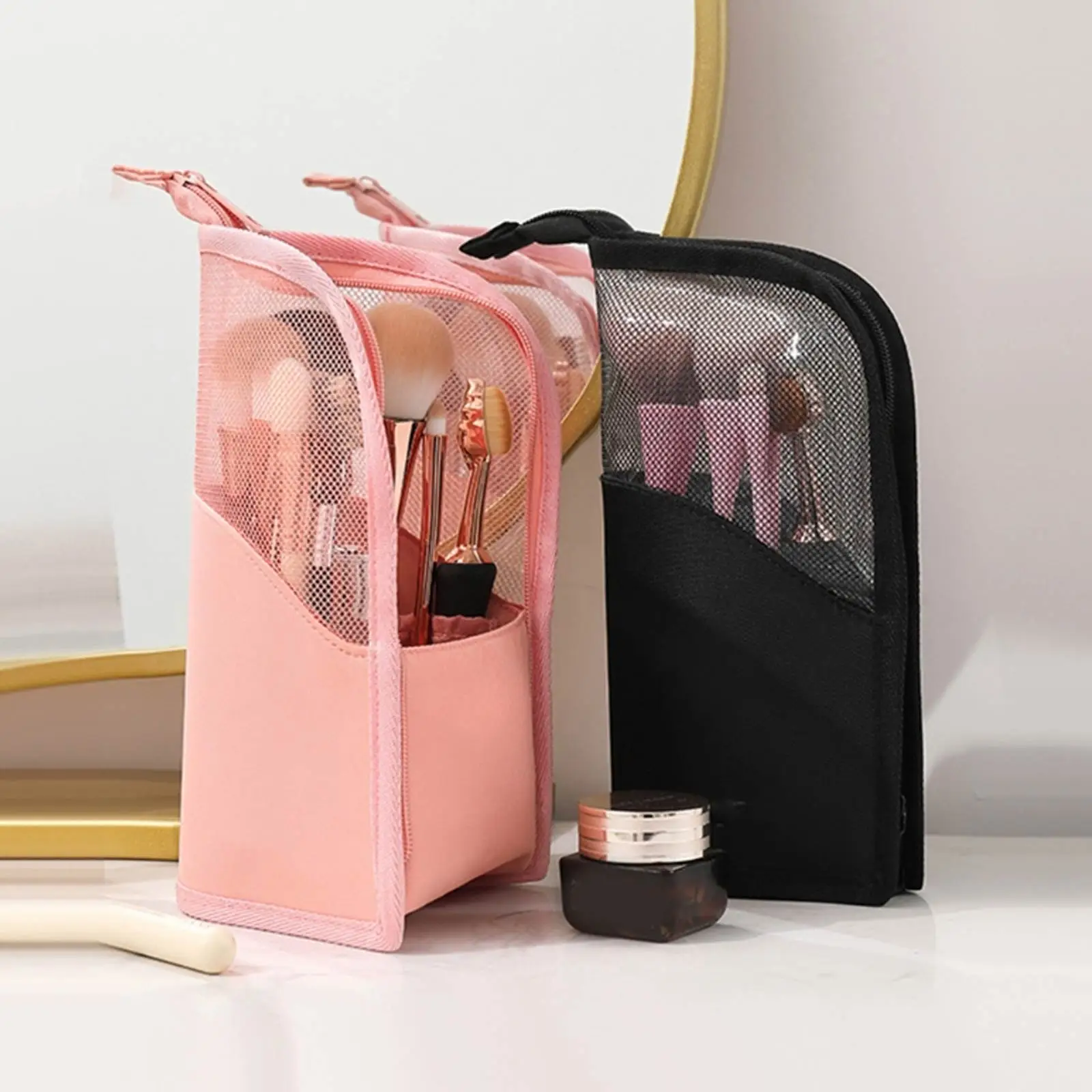 Portable Waterproof Makeup Bag Carrying Case Large Capacity Cosmetic Pouch Zipper Closure Organizer for Women Girls Home Travel 360 rotating pen holder desk stationery organizer stand large capacity pencil storage box desktop pencil holder makeup storage