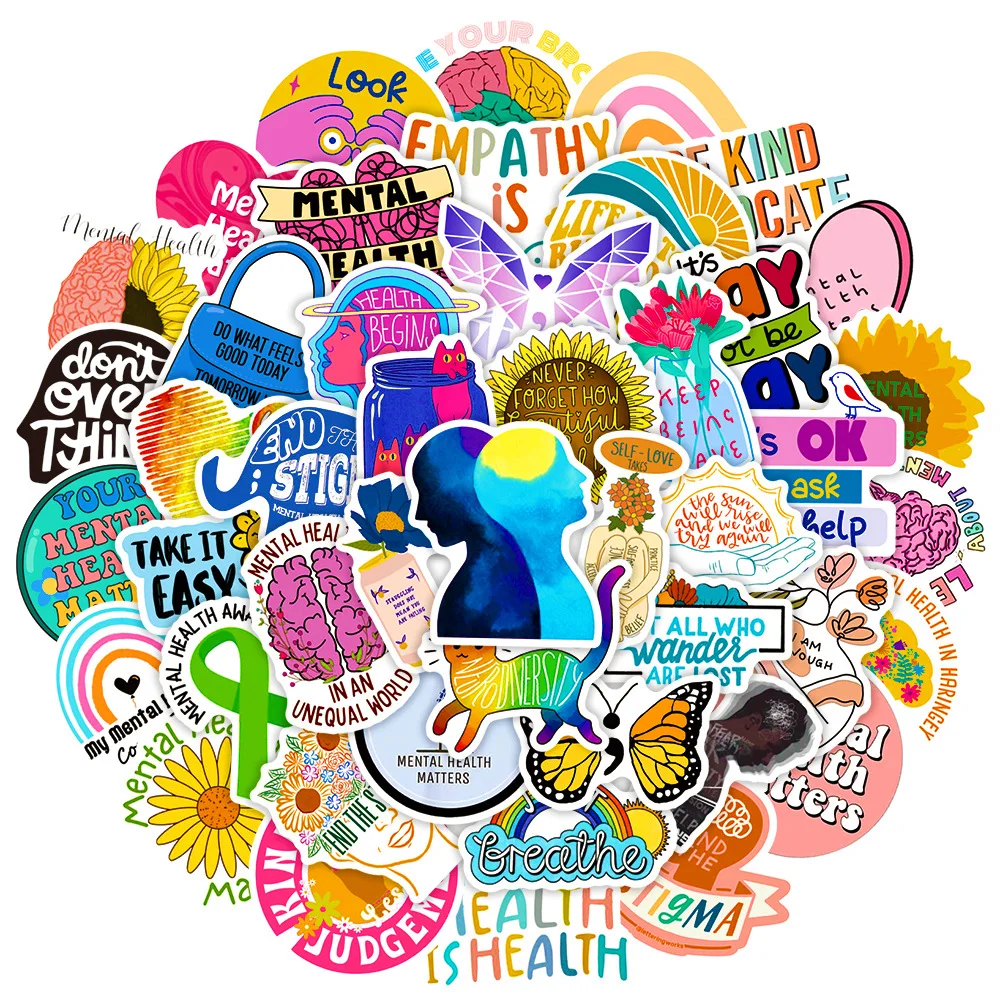 Mental Health Awareness Aesthetic Sticker Set - 50 Pcs for Laptop, Phone, Fridge & Room Decor