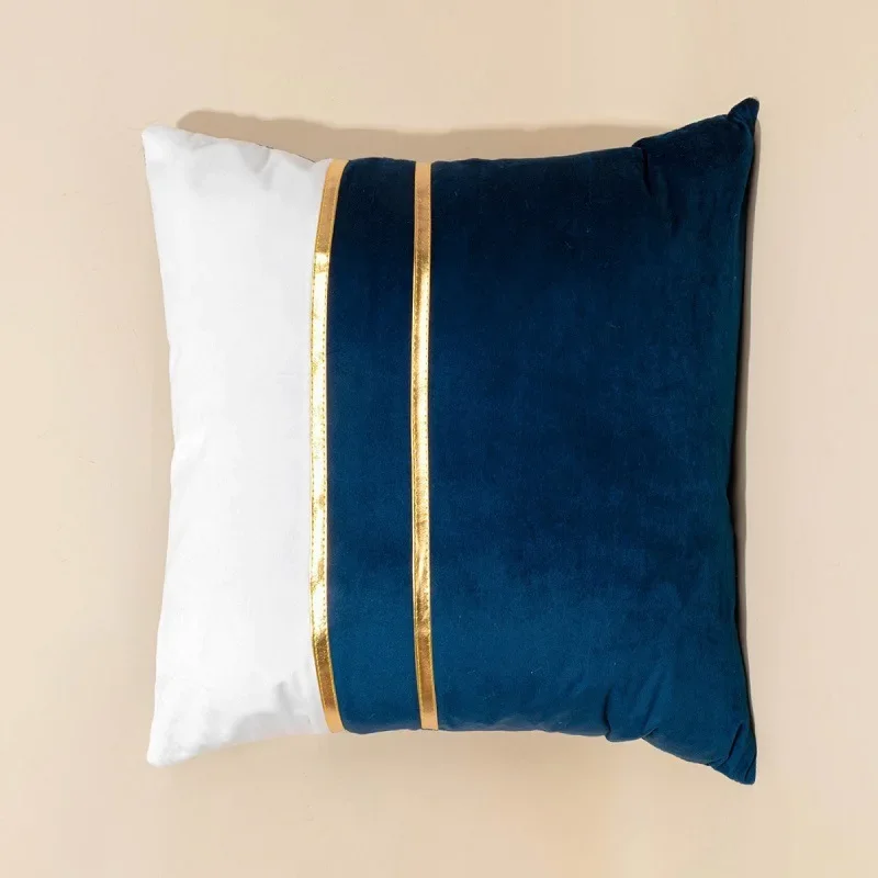 Navy blue and white color-block velvet pillow cover