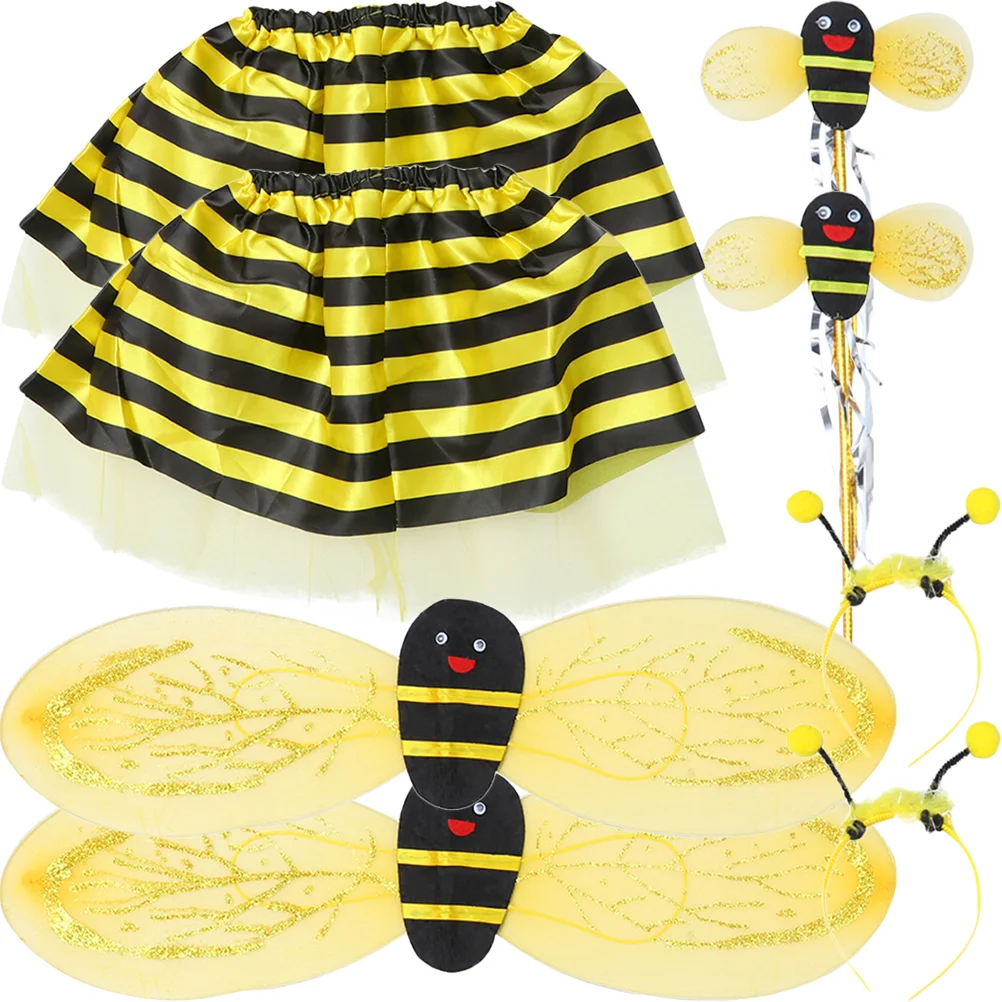 

2 Sets Children Performance Costume Bee Wing Wand Headband Skirt Cosplay Accessories