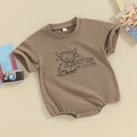 2024-01-02 Lioraitiin Summer Baby Boy Girl Clothes Western Cow Print Oversized Bubble Romper Short SleeveT Shirt Jumpsuit Outfit 2