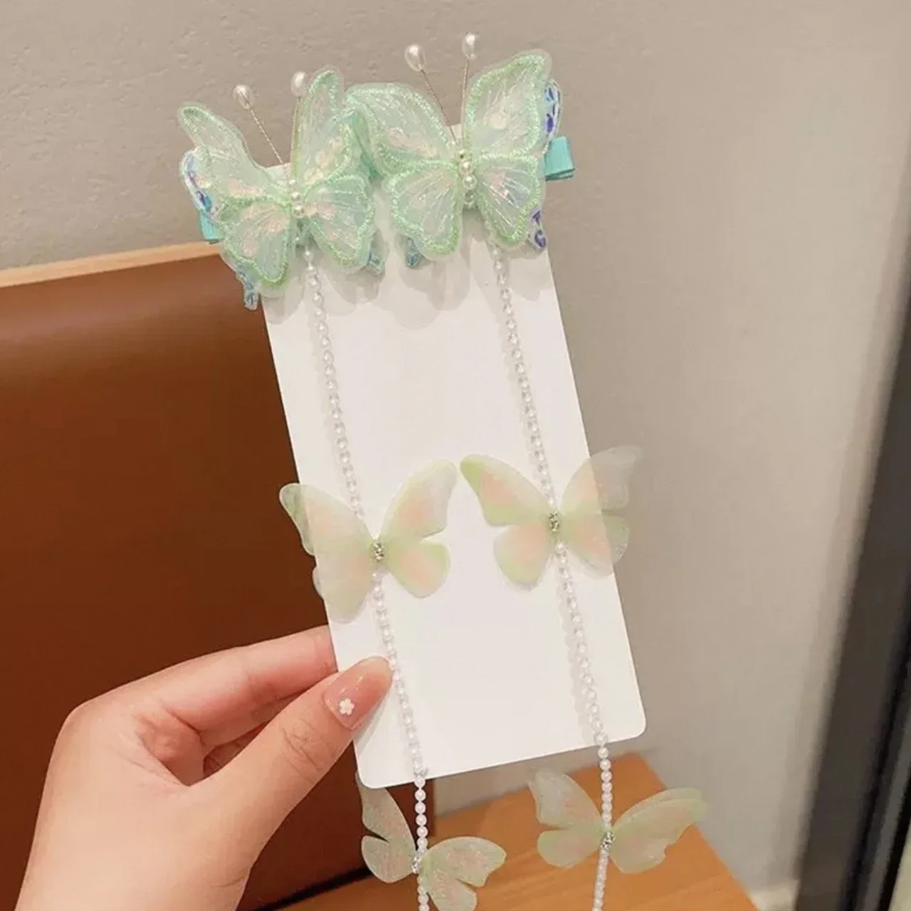 2개/세트 달콤한 요정 진주 나비 머리핀 공주 소녀 태슬 땋은 머리 체인 헤어핀 어린이 헤어 액세서리