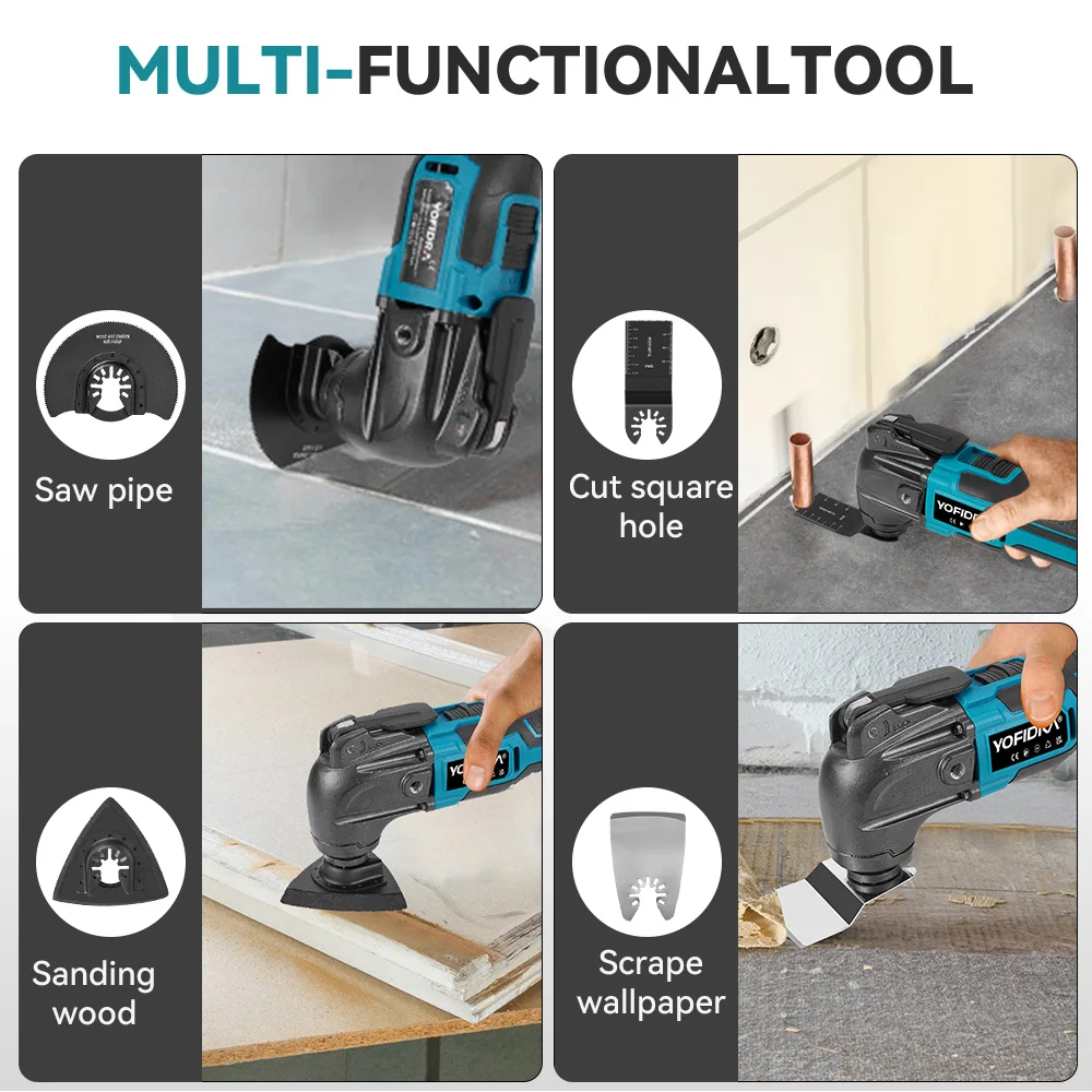 YOFIDRA 6 Gears 600W Oscillating Multi Tools Function Tool 20000OPM Electric Saw Trimmer Shovel for Makita 18V Battery Pin — view 6