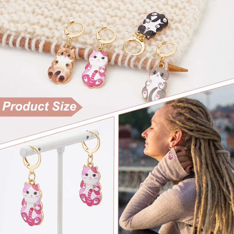 24 Pcs Enamel Cat Stitch Markers Enamel Alloy Crochet Stitch Marker Charms Removable Locking Marker for Knitting Weaving