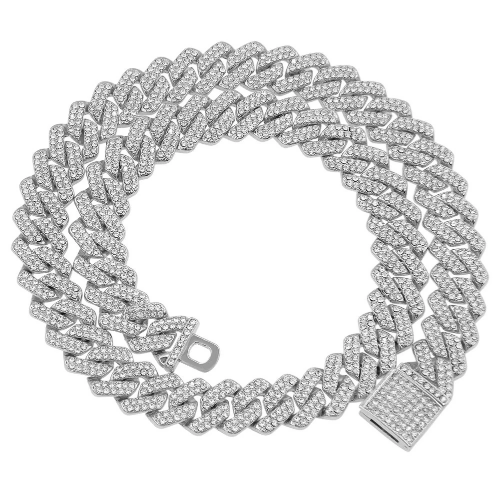 thumbnail image 1 of Collar cuadrado de diamantes de imitación de Hip Hop para hombres, cadena cubana de cristal brillante con hielo, collar cubano, joyería para hombres y mujeres, 1 of 5