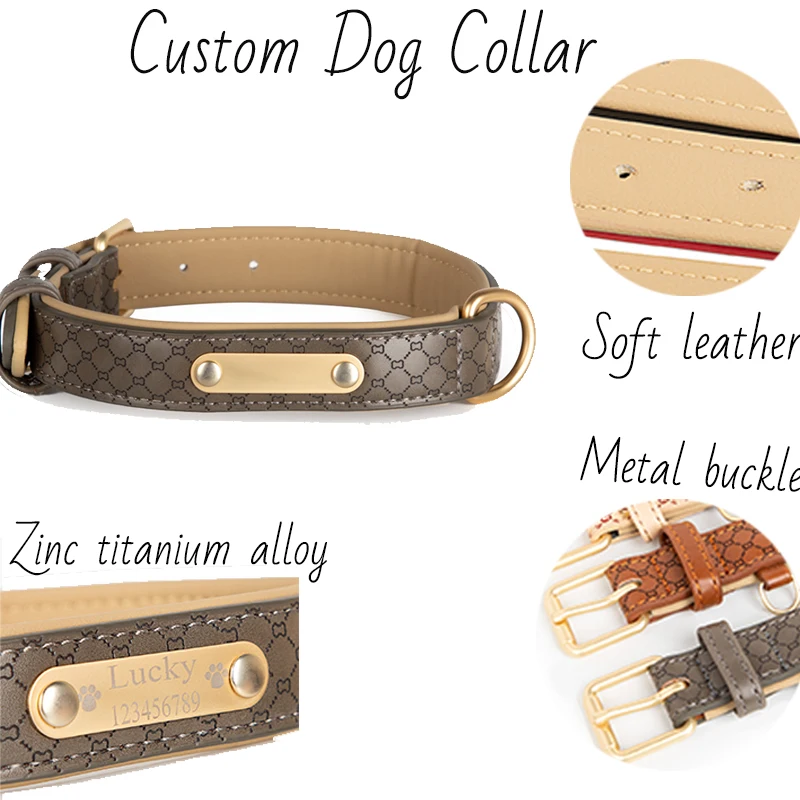 Custom Pu Leather Dog Collar Engraved Name Personalized Dogs Collar Bone Pattern for Small Medium and Large Dog Pet accessories