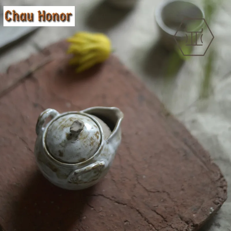 150ML Vintage Japanese Style Ceramic Hand Grasp Pot Handmade Coarse Teapot Kung Fu Pu'er Tea Personal Master Pots Gift Packaging