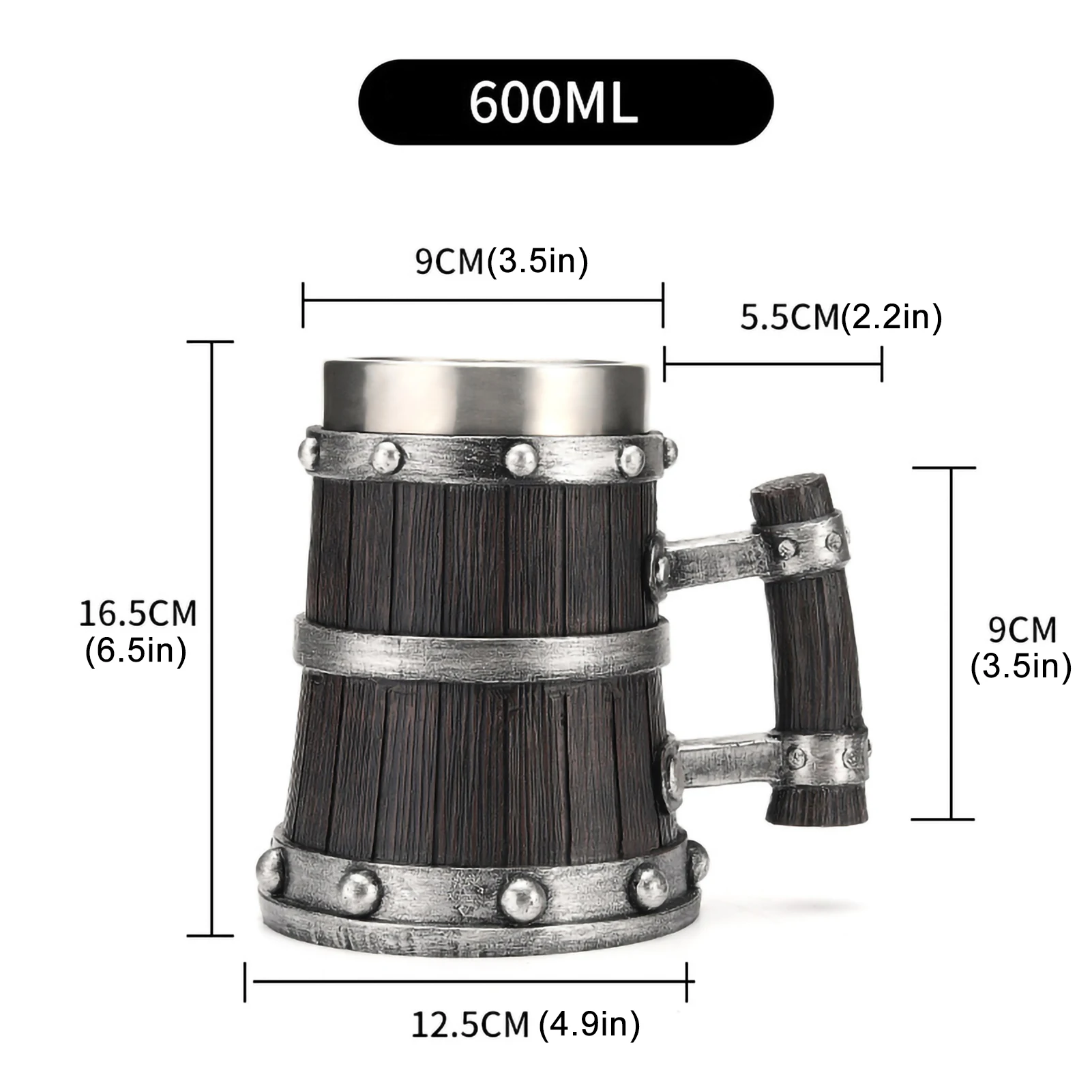Original Viking Drinking German large wooden barrel beer mug Stainless Steel Barrel Beer Cup wine water glass large capacity