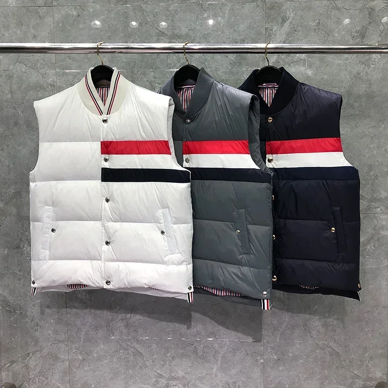 

TB Vest 23ss Winter Fashion Brand Men's Down Jackets Vest Matte Nylon Contrast RWB Stripe WholesaleThermal TB Jacket Vest