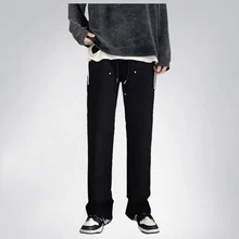 

New Retro Overalls Casual Pants Men's Solid Color Zipper Design Sense Straight Straight Solid Color Pants Brand Men's Streetwear