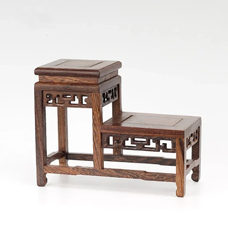 

Чайная ваза из розового дерева с высокой и низкой полкой, старинная маленькая подставка с орнаментом, старинная полка из красного дерева с резьбой