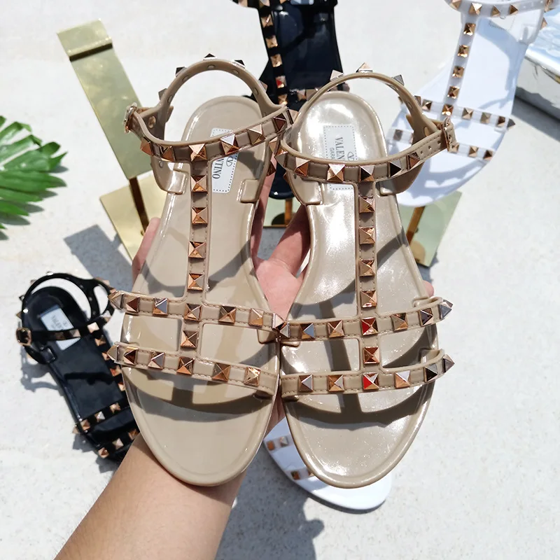 Summer Sandals Women Rivet Black White Shoes Sandalias Mujer Verano 2024 Sandals Ladies Shoes Slippers  Sapatos Femininos