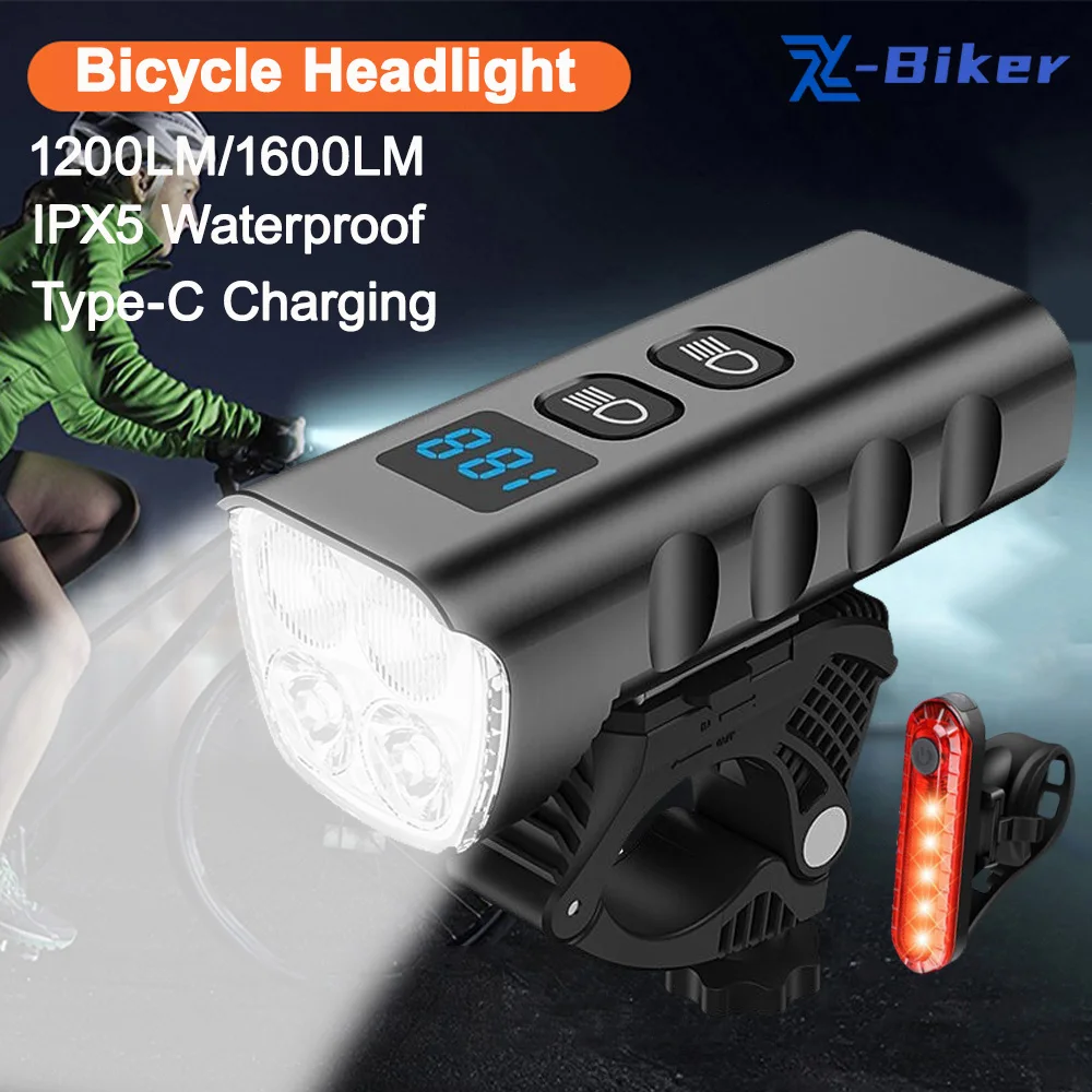 

1600 Lumen Bicycle Headlight USB Rechargeable MTB Road Bike Flashlight Waterproof Cycling Front Rear Lights Bike Accessories