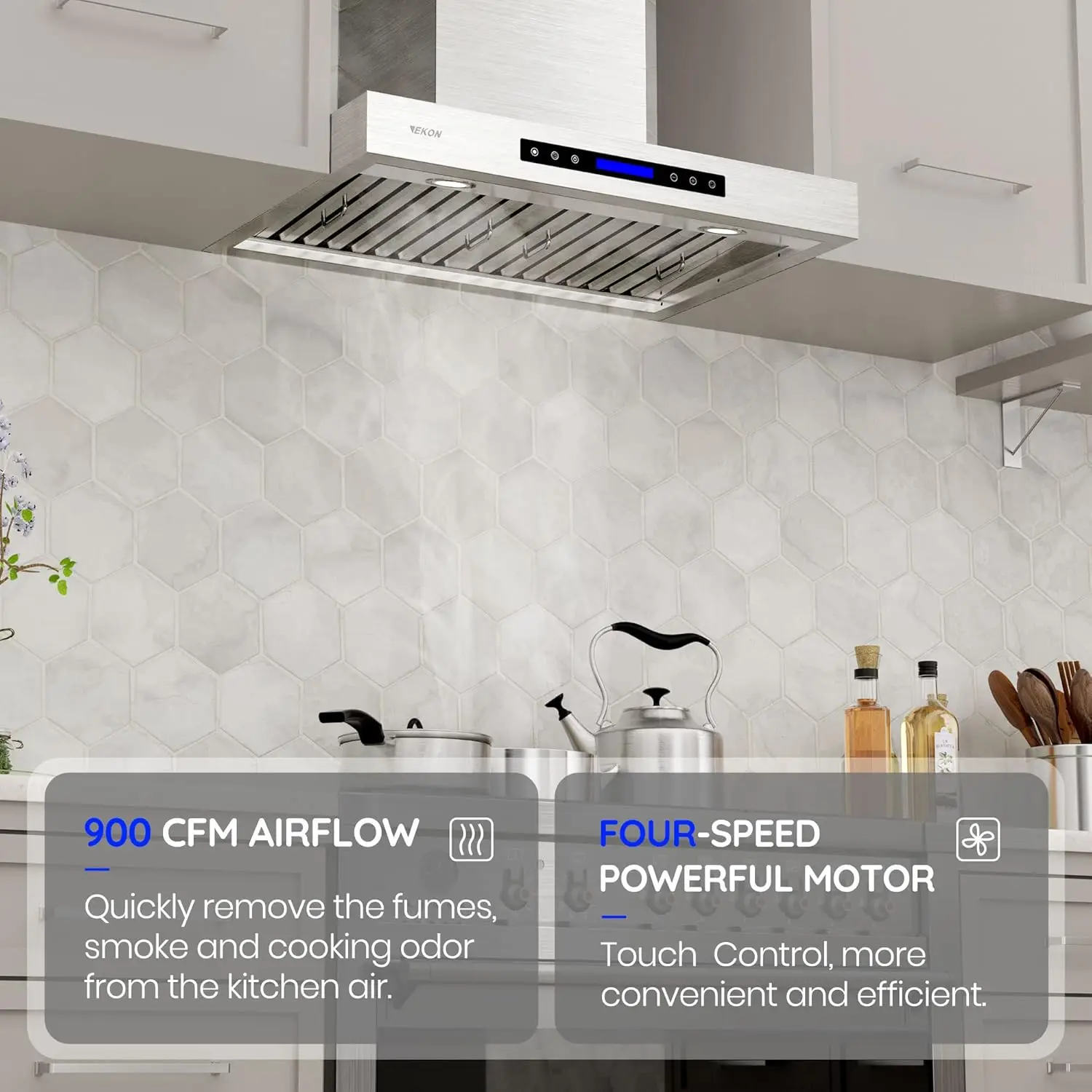 900 CFM Range Hood Stainless Steel 36 inch Kitchen Hood Vent With 4 Speeds Touch Panel Control LCD Display and Remote / 2 P 2
