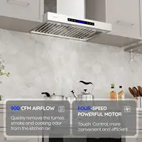 900 CFM Range Hood Stainless Steel 36 inch Kitchen Hood Vent With 4 Speeds Touch Panel Control LCD Display and Remote / 2 P 2