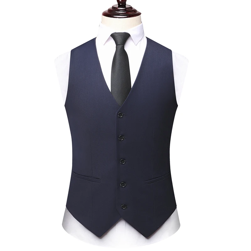 High Quality Male Dress Suits Vest Casual Business Clothing Single Breasted Vests Coat Men's Gray Black Suit Waistcoat