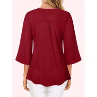 Plus Size 1XL-5XL Women's Fashionable V-neck Casual Ruffle Edge 3/4 Sleeve Loose and Comfortable Shirt - Image 6