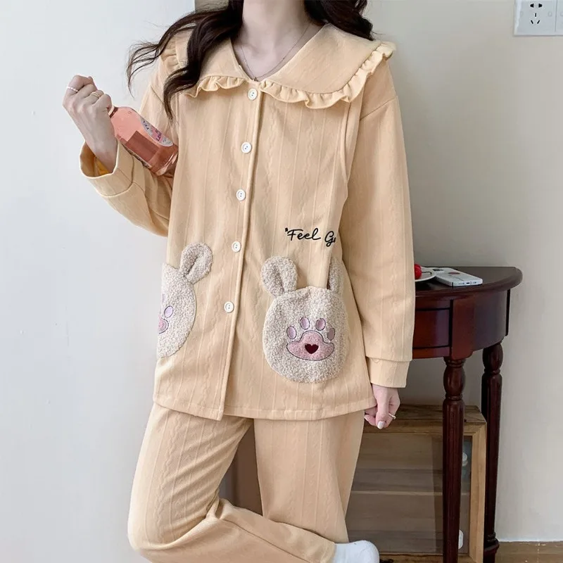 2024 New Autumn Winter Air Cotton Confinement Clothing Women Postpartum Nursing Pajamas Female Simple Casual Loose Homewear Suit