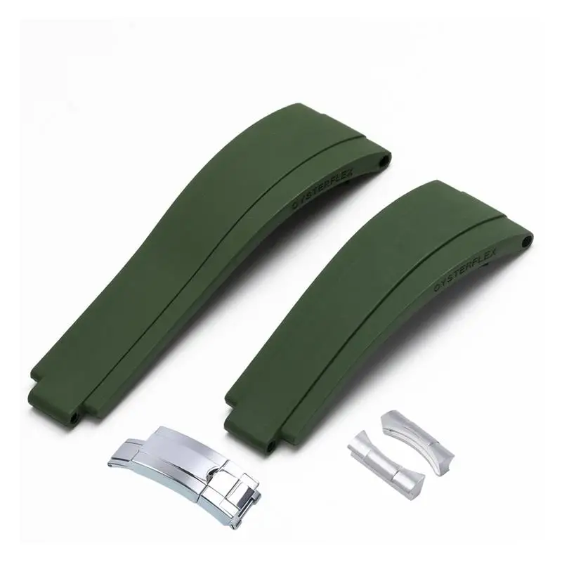 SCHIK 20mm 21mm For Rolex Rubber Watch Strap with silver buckle and arc joints Watch bands