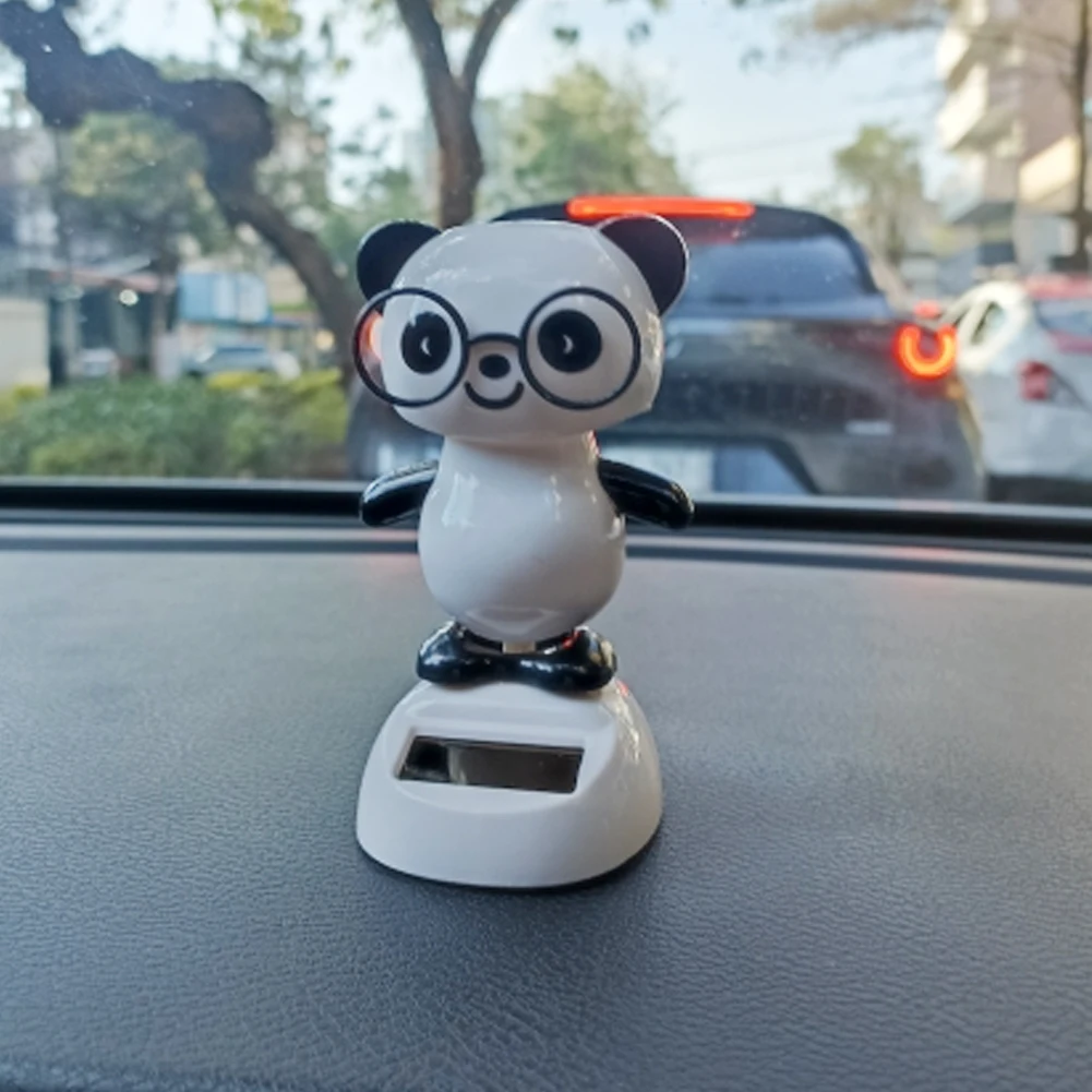 Solar Power Car Dashboard Swinging Doll Car Interior Ornament Gift Interior  Decorations Glasses Panda Anime Car Accessories