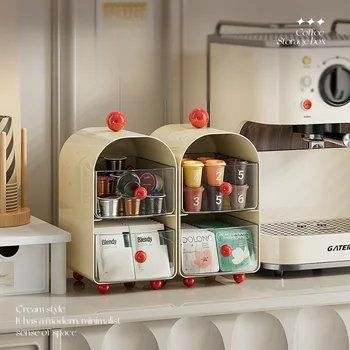 เดสก์ท็อปกาแฟOrganizerมุมถุงชากล่องเก็บลิ้นชักSleสํานักงานชาน้ําตารางชั้นเก็บแคปซูลกาแฟOrganizer 1