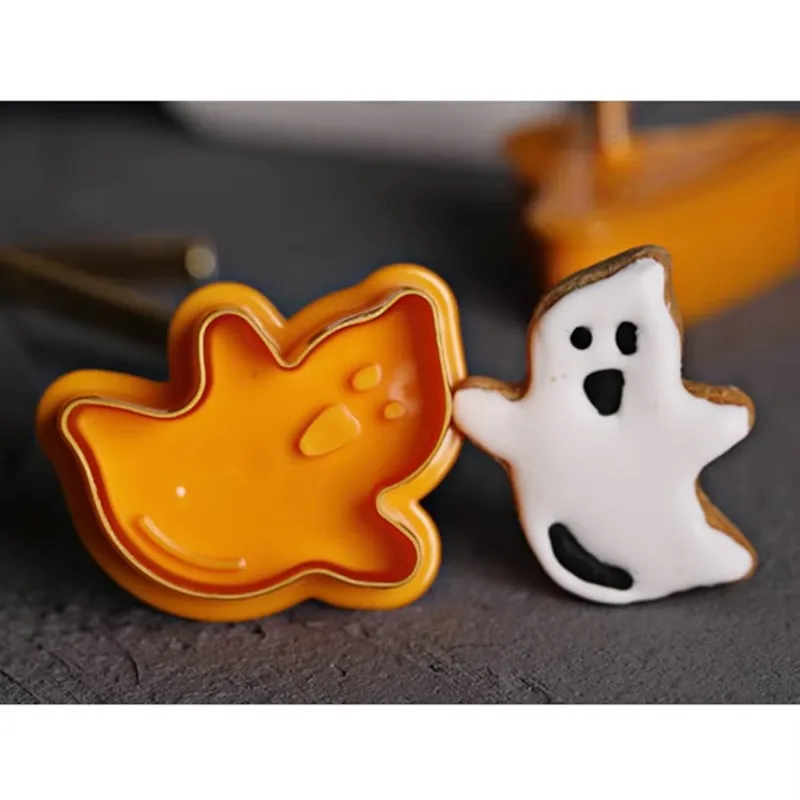 Cookie cutter baking mold fondant cutter baking decorating tools pastry cutter 4pcs Halloween Pumpkin Ghost Theme Plastic Cookie Cutter Plunger Fondant Chocolate Mold Cake Decorating Tools