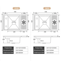 ASRAS Island เคาน์เตอร์บาร์ที่ซ่อนอยู่ฝาครอบอ่างล้างจานปกปิดเครื่องซักผ้าถ้วยชามเดี่ยวอ่างล้างจานขนาดเล็กพร้อมก๊อกน้ํายก 6