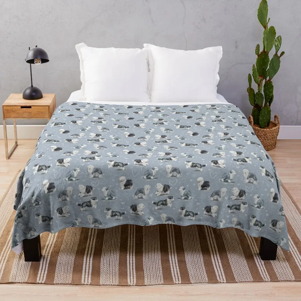 

The Old English Sheepdog Throw Blanket manga Bed linens Hairy Winter beds Blankets