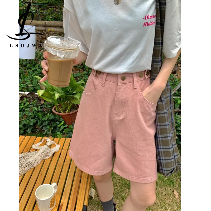 

Streetwear Korean Fashion Summer Women's Clothing Pants Woman Summer 2023 Women's Denim Shorts Y2k Pink Jeans Clothes High Waist
