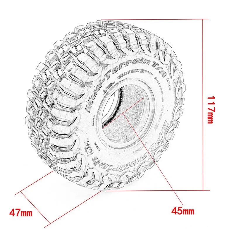 Pneus 1.9 pouces 116x47mm pour RC Crawler 1/10 - Lot de 4