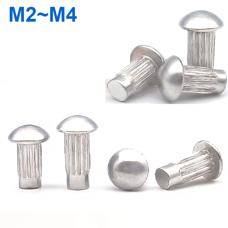 Description Picture 3 of itemM2 M2.5 M3 M4 GB827 Aluminum Button Round Head Knurled Shank Solid Rivet for Label Name Plate Diameter 2-4mm length 3-12mm