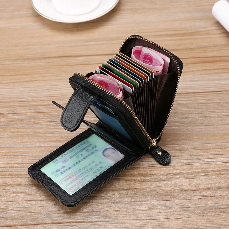 

Korean Buckle Organ Card Bag Cowhide Driver's License Leather Case Men's RFID Card Cover Cow Leather Card Holder