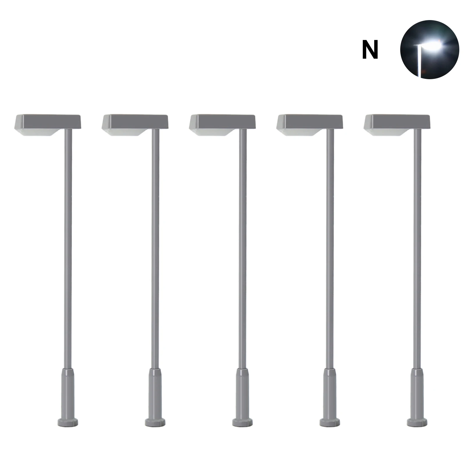 5 Pezzi Modellini Treni In Scala N 1:160 Lampioni In Metallo Led Bianco Brillante Ld09Nwgr