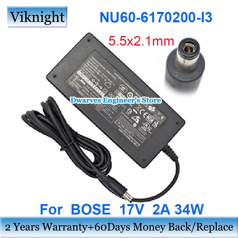

NU60-6170200-I3 17V 2A 34W 5.5x2.1mm AC Adapter For BOSE MUSIC MONITOR M2 M3 NU60-6170200-13 Charger 302251-001 Power Supply