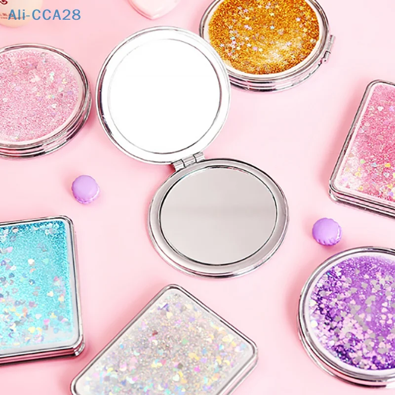 

Складные мини-зеркала для макияжа «бегущие пески», карманное зеркало для девочек и женщин, двухстороннее Сверкающее зеркало для макияжа, аксессуары для красоты