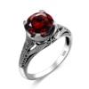 Vintage Genuine Natural Garnet Ring for Women 925 Sterling Silver Solitaire Fashion Gemstone Fine Jewelry Wedding Christmas Gift