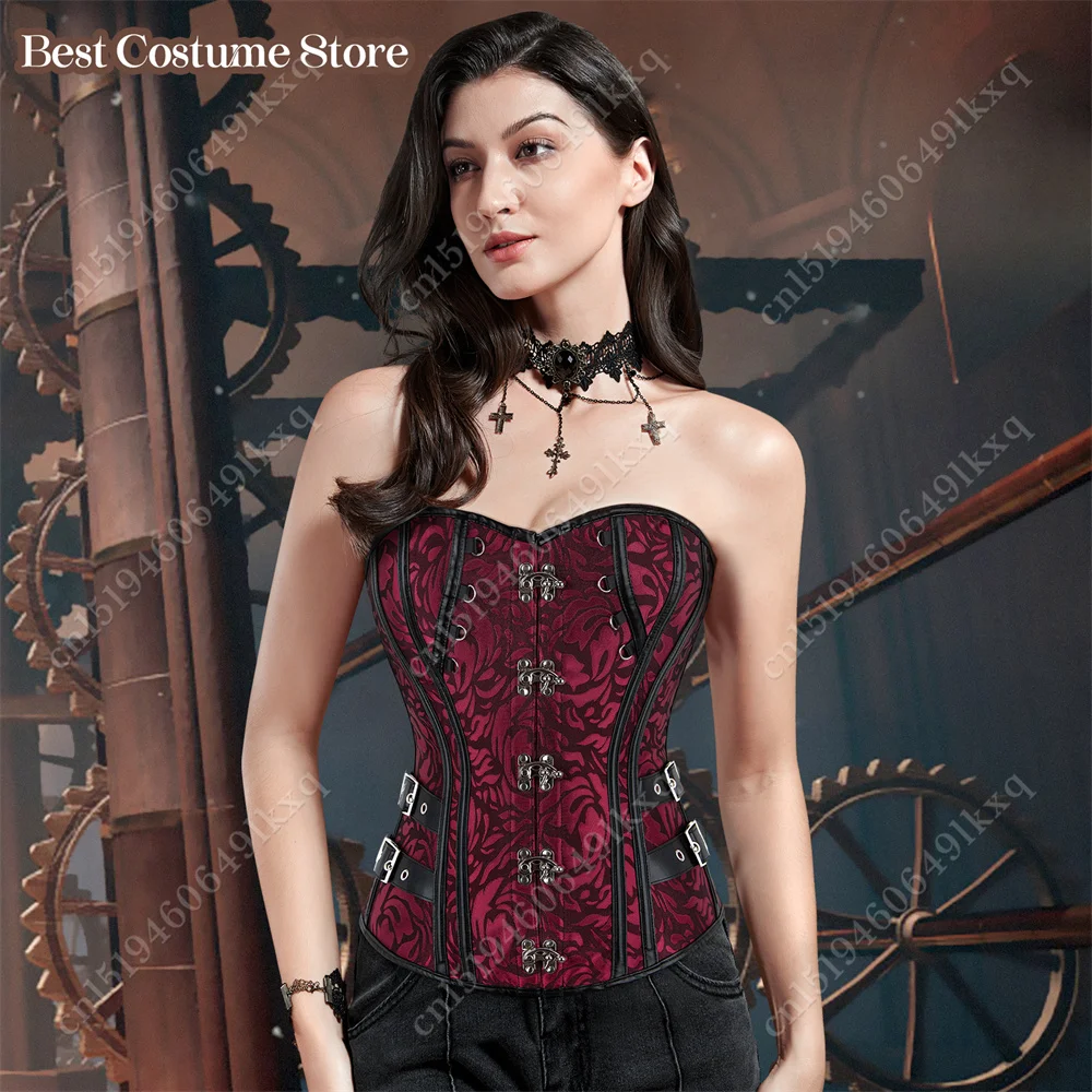 Corset Bustier Top Red Gothic Lace Up Corset Top Black Overbust Floral Lingerie Bustier for Women Plus Size Bodice