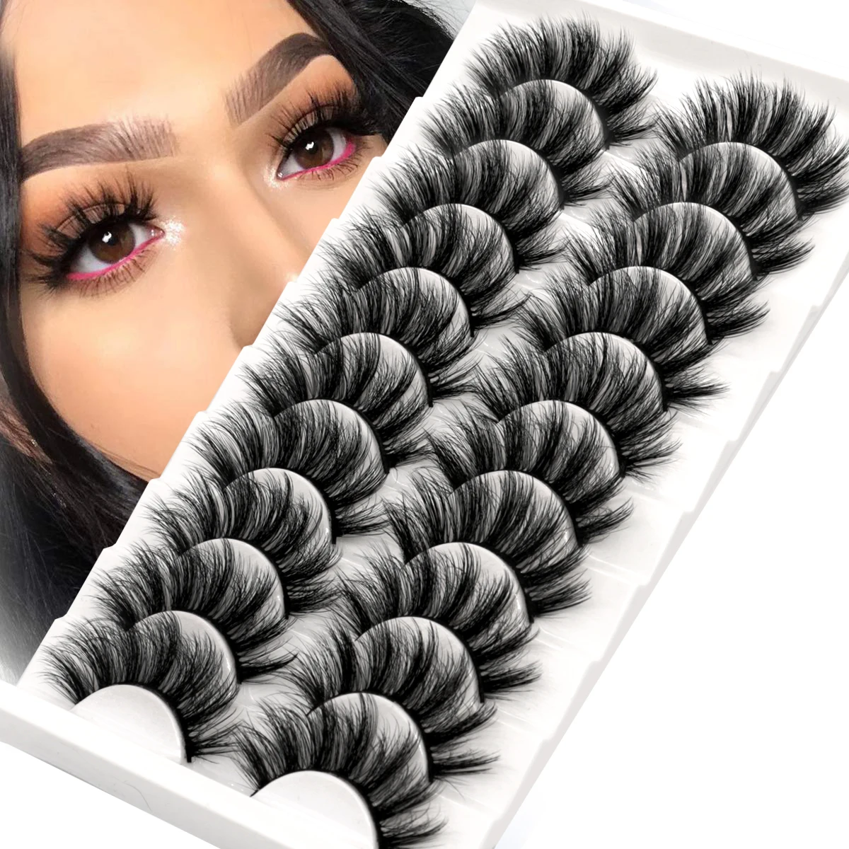 

GROINNEYA Lashes 5/10 Pairs 3D Faux Mink Lashes Fluffy Soft Wispy Volume Natural long False Eyelashes Reusable Eyelashs Makeup