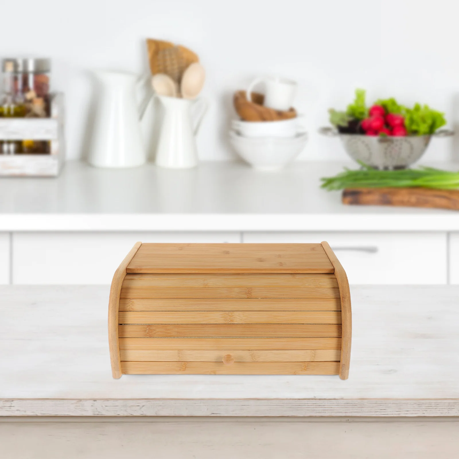 

Wood Bread Box Roll Top Breadbox Storage Box Kitchen Counter Organizer