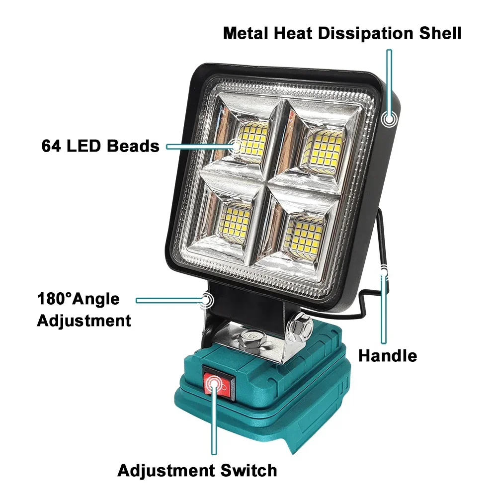 64 LED Cordless Work Light 4" Jobsite Spotlight Handheld Rechargeable Flashlight For Makita 18V Battery (No Battery) PATUOPRO Portable Spotlight Portable Flashlight Portable Work Lights Portable Work Light Portable Torch
